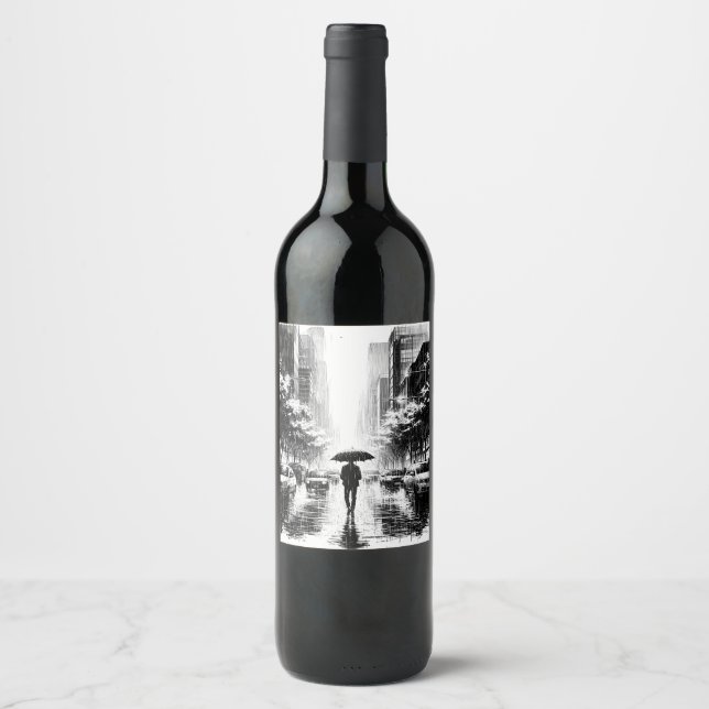 Neon Noir Rainy Cityscape Wine Label (Front)