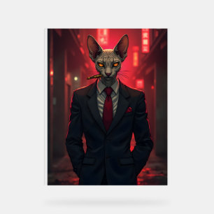 Neon Noir Sphynx Cat in Mafia Style Acrylic Sign