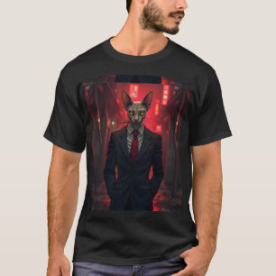 Neon Noir Sphynx Cat in Mafia Style T-Shirt
