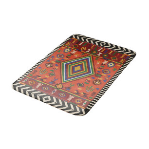 Neon Nomad Soul -Vibrant Tribal Geometric Tapestry Bath Mat