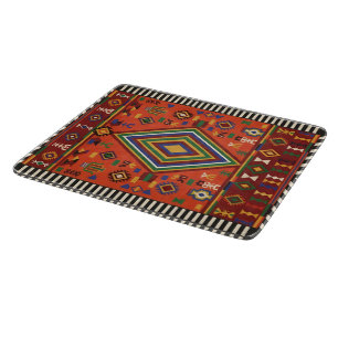 Neon Nomad Soul -Vibrant Tribal Geometric Tapestry Cutting Board