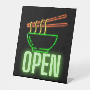 Neon Noodle Bowl Open Pedestal Sign