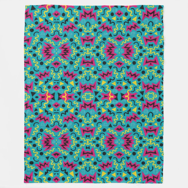 Neon Nostalgia: A Bold 90s Remix Fleece Blanket (Front)