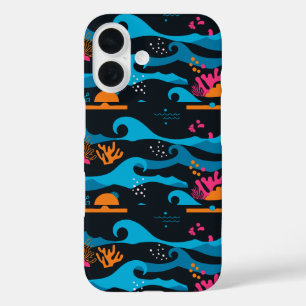 Neon Ocean Abstract iPhone 16 Case