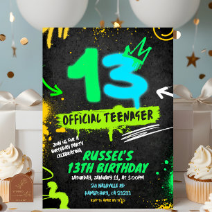 Neon Official Teenager Graffiti 13 birthday Invitation