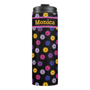 Neon on black pickleball, custom name  thermal tumbler