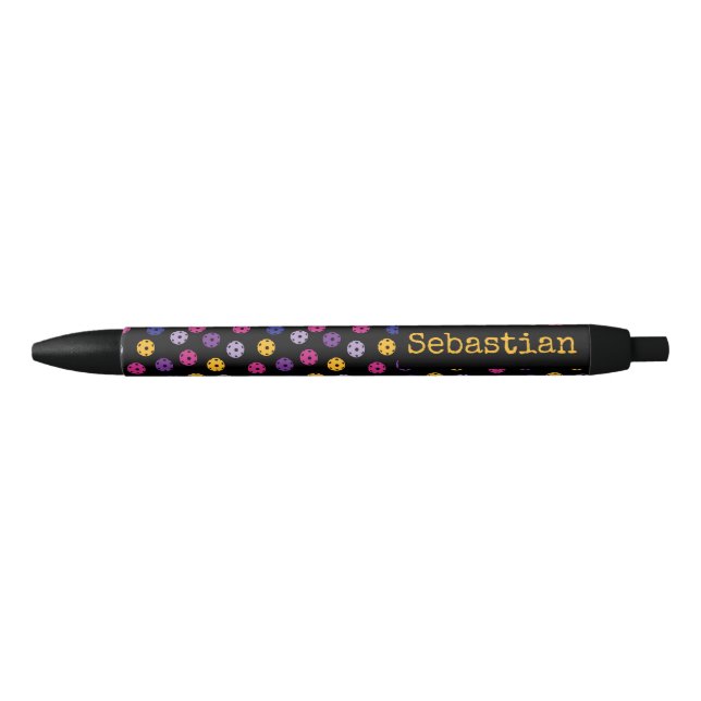 Neon on black pickleball, custom text black ink pen (Front)