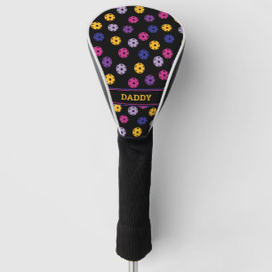 Neon on black pickleball, custom text  golf head cover