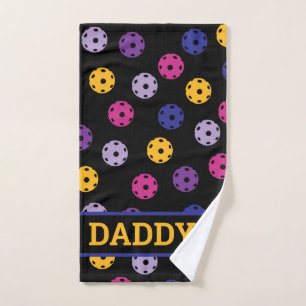 Neon on black pickleball, custom text  hand towel