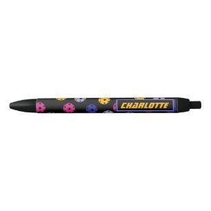 Neon on black pickleball, custom text  ink pen