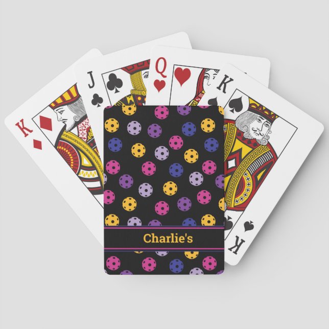 Neon on black pickleball, custom text playing cards (Back)