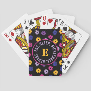 Neon on black pickleball,  with initial playing cards