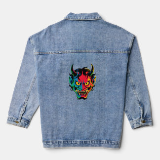Neon Oni Rage – Colourful Japanese Demon Mask Vect Denim Jacket