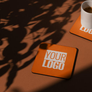 neon  orange  -  add bold logo  square paper coaster