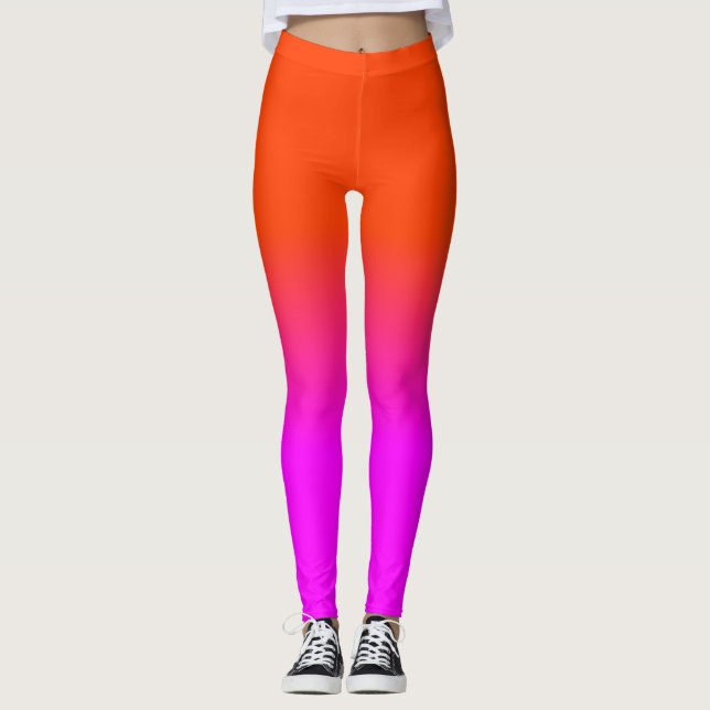 Neon Orange and Hot Pink Ombre Shade Colour Fade Leggings (Front)