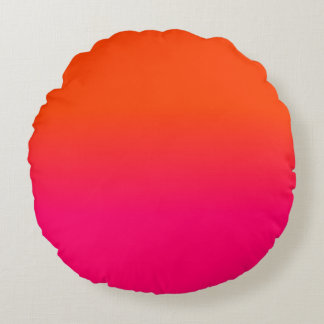 Neon Orange and Neon Pink Ombre Shade Colour Fade Round Cushion