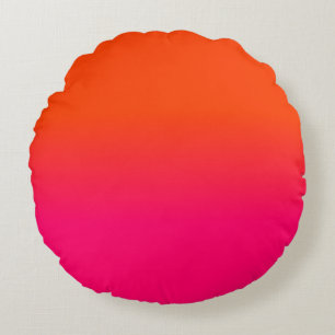 Neon Orange and Neon Pink Ombre Shade Colour Fade Round Cushion