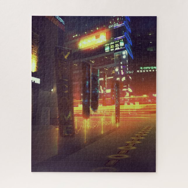 Neon Orange Cyberpunk City Jigsaw Puzzle (Vertical)
