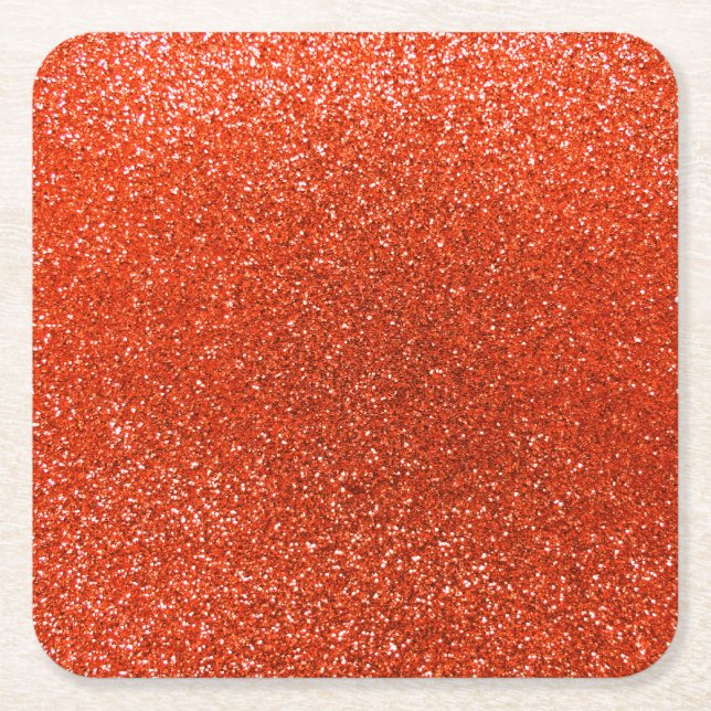 Neon orange glitter square paper coaster (Front)