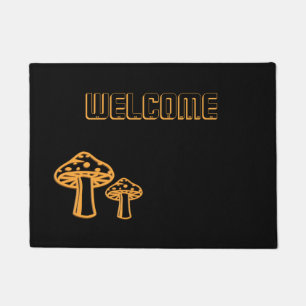 Neon Orange Mushrooms Welcome Doormat