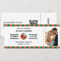 Neon Orange, Teal & White Cinema Ticket Wedding