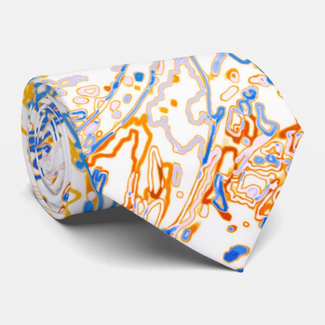 Neon Orange Yellow Blue Curvy Line Pattern -COOL Tie (Rolled)