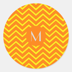 neon orange  yellow    chevron - add monogram classic round sticker