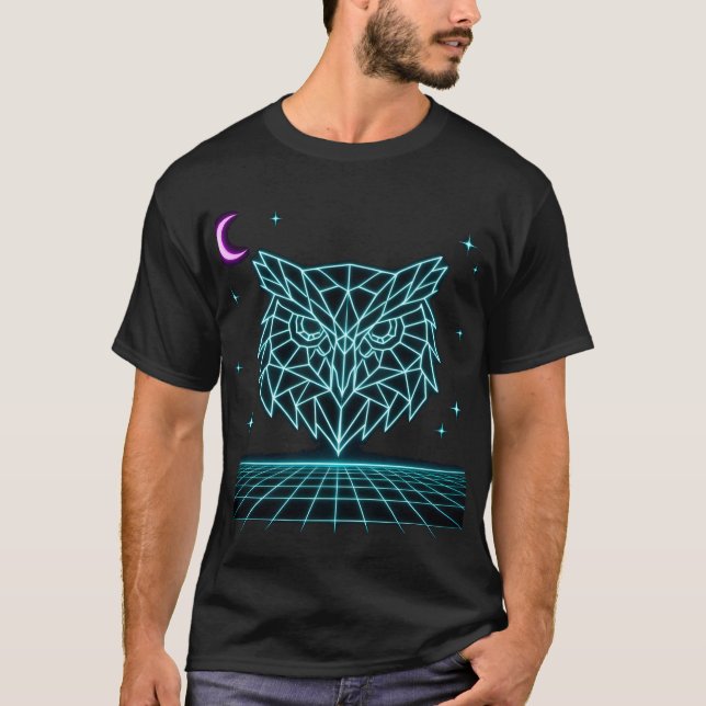 Neon Owl Synthwave - Retro Night Watcher Tee (Front)