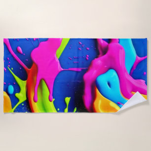 Neon Paint Drip Art Beach Towel