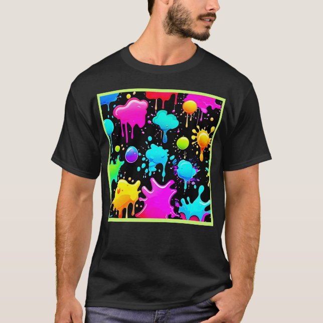 Neon Paint Drips Design T-Shirt (Front)
