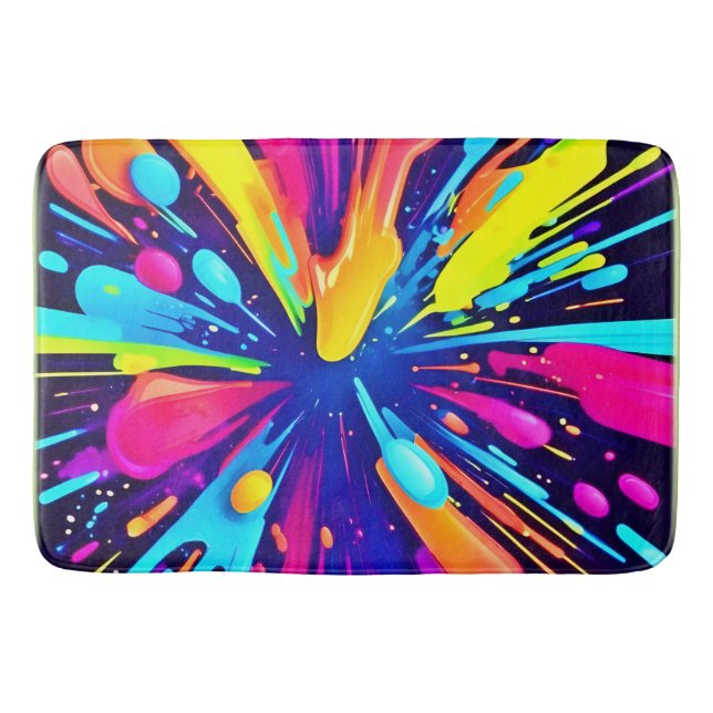  Neon Paint Explosion on Dark Canvas Bath Mat (Front)
