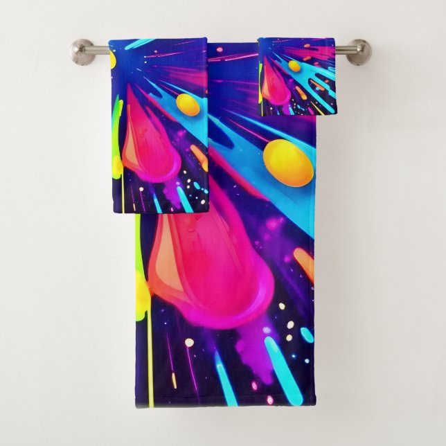  Neon Paint Explosion on Dark Canvas Bath Towel Set (Insitu)
