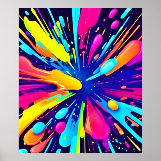  Neon Paint Explosion on Dark Canvas Poster (Front)