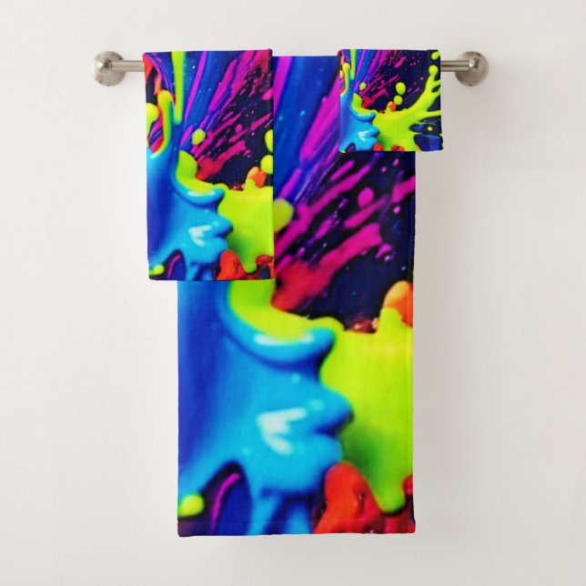 Neon Paint Fluid Explosion Bath Towel Set (Insitu)