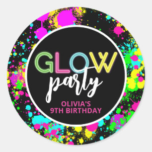 Neon paint glow birthday classic round sticker