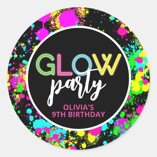 Neon paint glow birthday classic round sticker (Front)