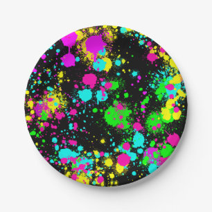 Neon paint glow birthday paper plate