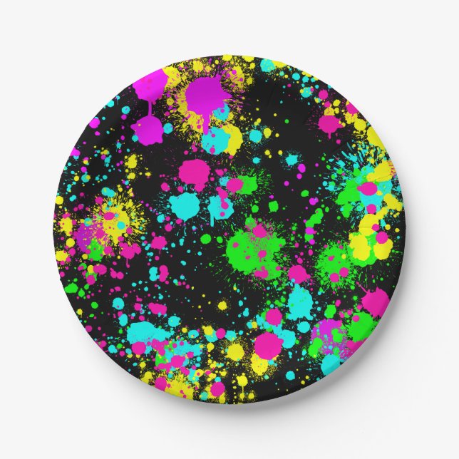 Neon paint glow birthday paper plate (Front)