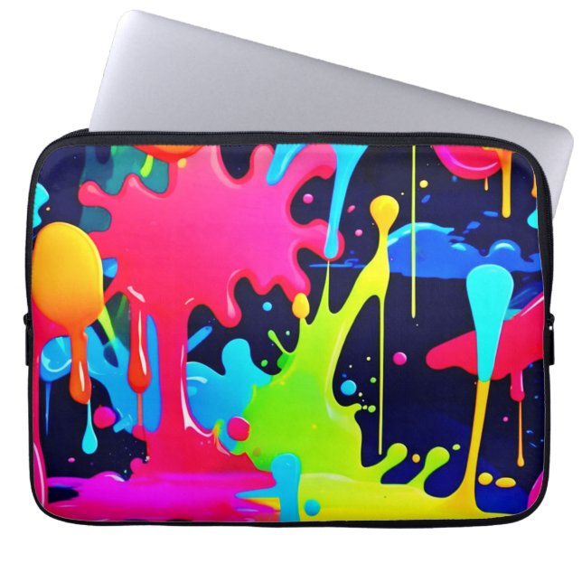 Neon Paint Splash Drip Chaos Laptop Sleeve (Front)