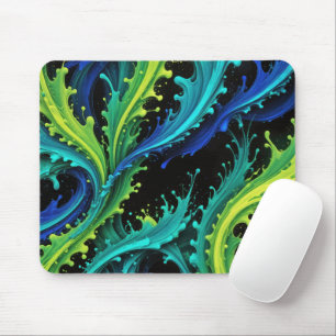 Neon Paint Splashes On Black Mouse Pad