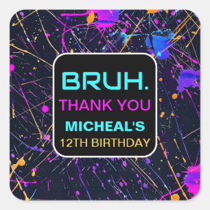 Neon Paint Splatter 12th Birthday Party Square Sticker