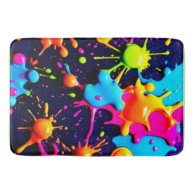Neon Paint Splatter Abstract Art Bath Mat (Front)