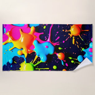 Neon Paint Splatter Abstract Art Beach Towel