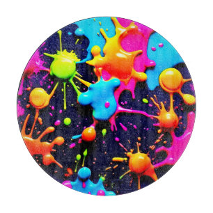 Neon Paint Splatter Abstract Art Cutting Board