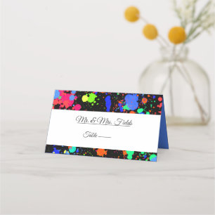 Neon Paint Splatter, Bat Mitzvah Star of David Place Card