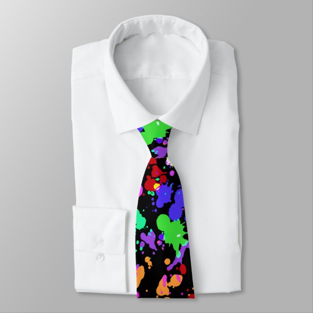 Neon Paint Splatter Black Tie (Tied)