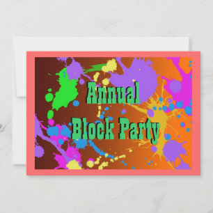 Neon Paint Splatter, Block Party Invitation
