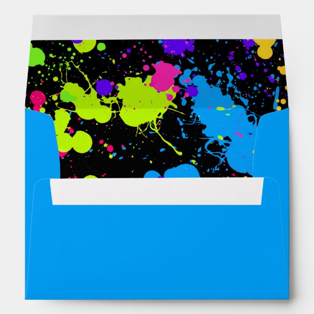 Neon Paint Splatter Blue Green Yellow Purple Envelope (Back (Bottom))