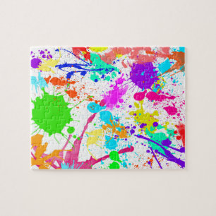 Neon Paint Splatter Colourful Jigsaw Puzzle