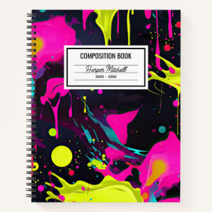 Neon Paint Splatter Composition Notebook